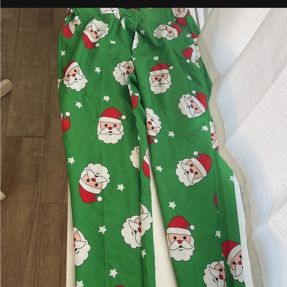 Christmas pants festive Green Santa Print Pants